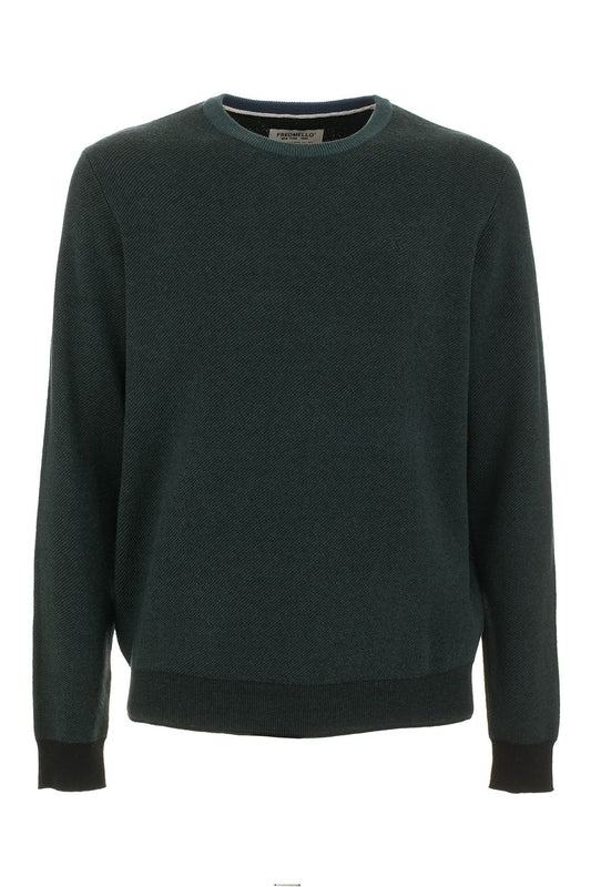 Green Cotton Blend Crewneck Logo Sweater