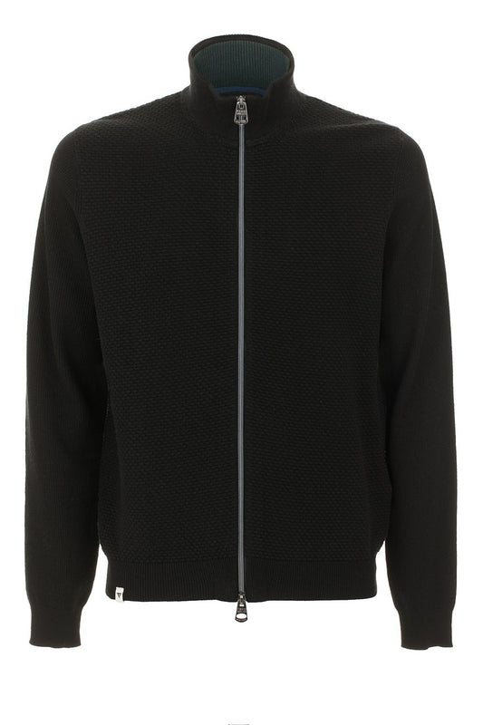 Sleek Black Zip-Up Cotton Blend Jacket