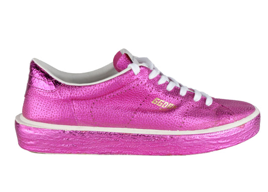 Chic Fuchsia Leather Sneakers with Rubber Sole
