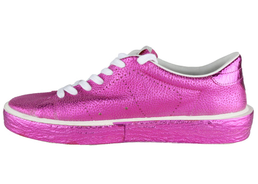 Chic Fuchsia Leather Sneakers with Rubber Sole