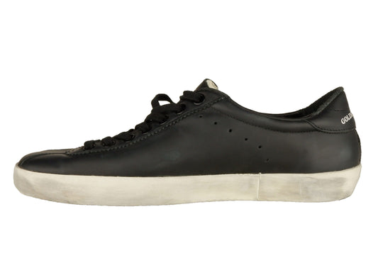 Sleek Black Leather Sneakers with Rubber Sole