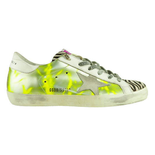 Chic Zebra Print Pony Sneakers with Fluo Yellow Accents