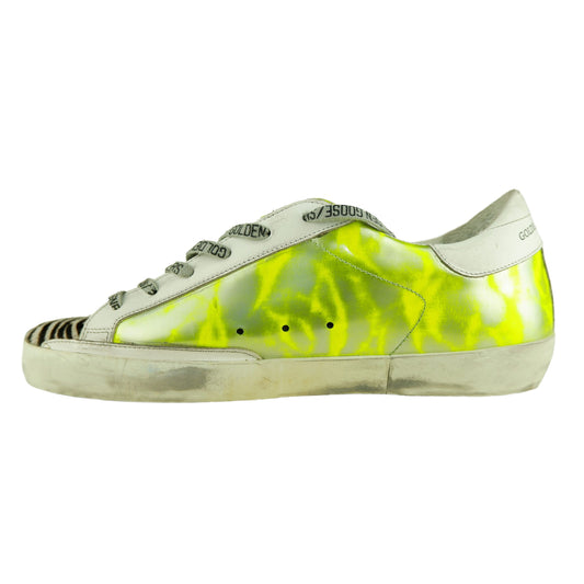 Chic Zebra Print Pony Sneakers with Fluo Yellow Accents