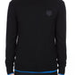 Chic Black Cotton Sweater with Blue Accented Edges