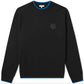 Sleek Black Roundneck Sweater with Blue Accents