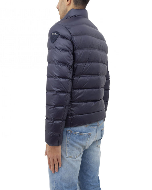 Chic Blue Quilted Hooded Down Jacket
