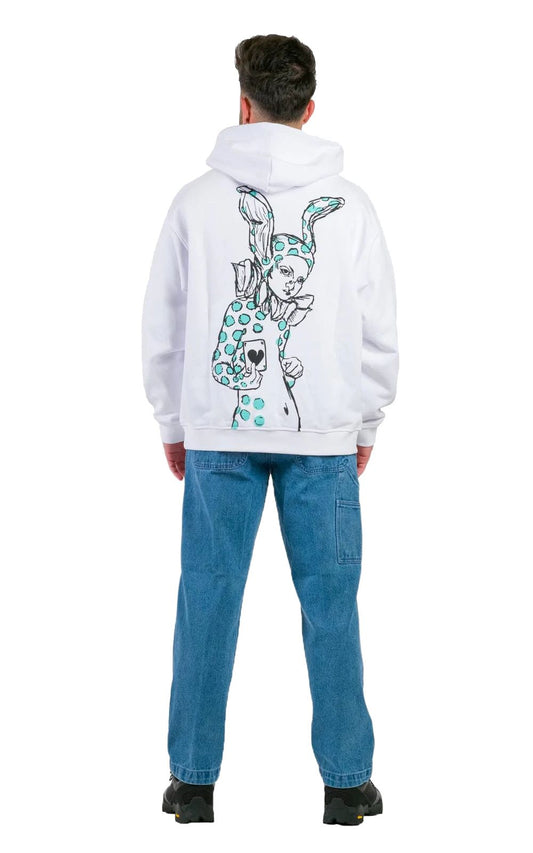 Stylish White Cotton Hoodie with Graphic Prints