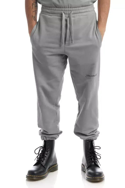 Chic Gray Cotton Track Pants with Drawstring
