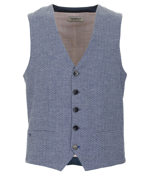 Abstract Motif Cotton Vest in Blue