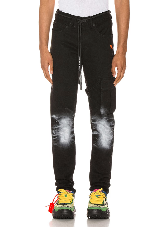 Elevated Black Cotton Cargo Trousers with Metal Details