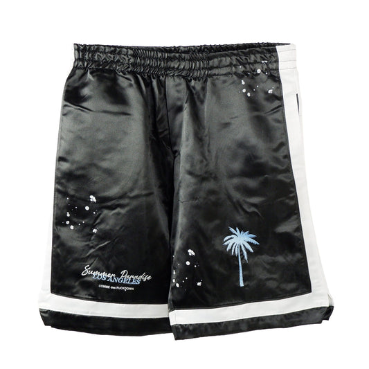 Chic Satin Bermuda Shorts with Palm Embroidery