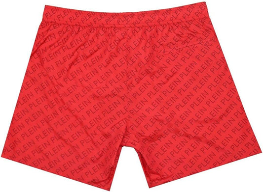 Red Logo Print Men's Medium Boxer Swim Shorts