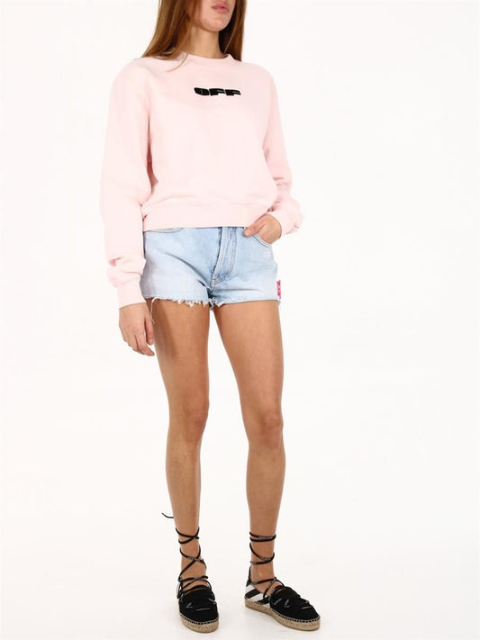 Soft Pink Velvet Detail Cotton Sweatshirt
