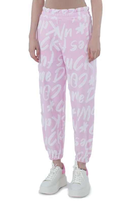 Chic Pink Cotton Tracksuit Trousers for Women