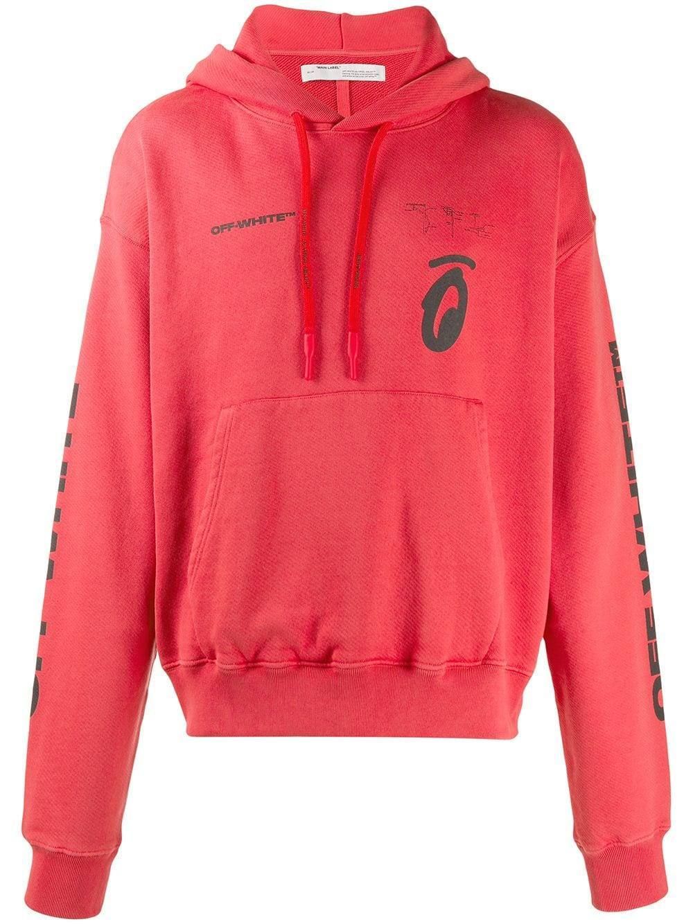 Red Hooded Cotton Sweatshirt with Graphic Print