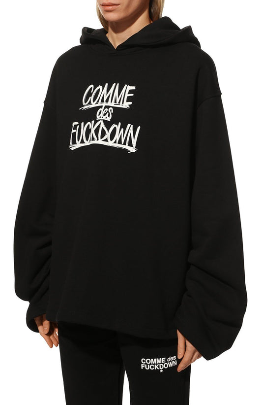 Black Cotton Hooded Sweatshirt with Bold Prints