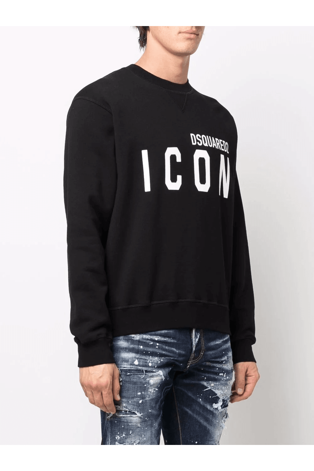 Elegant Black Cotton Sweater with Contrast Design