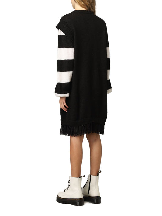 Elegant Black Knit Dress with Lace Flounce