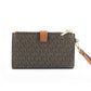 Jet Set Travel Signature Leather Large Double Zip Wristlet Wallet Brown