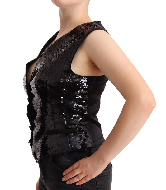 Elegant Black Sequined Sleeveless Vest Top