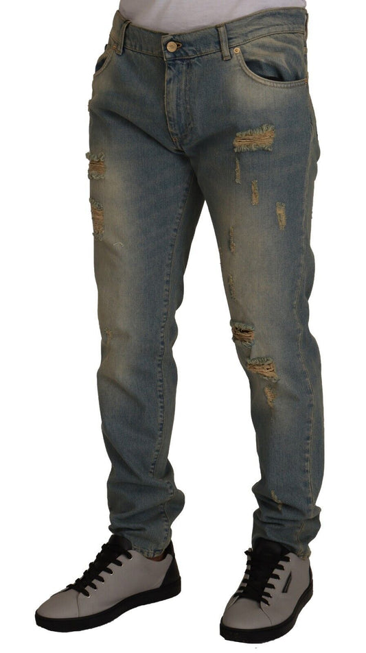 Chic Tattered Slim-Fit Denim Jeans
