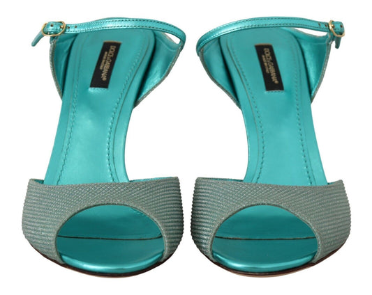 Aqua Blue Glittered Ankle Strap Sandals Shoes