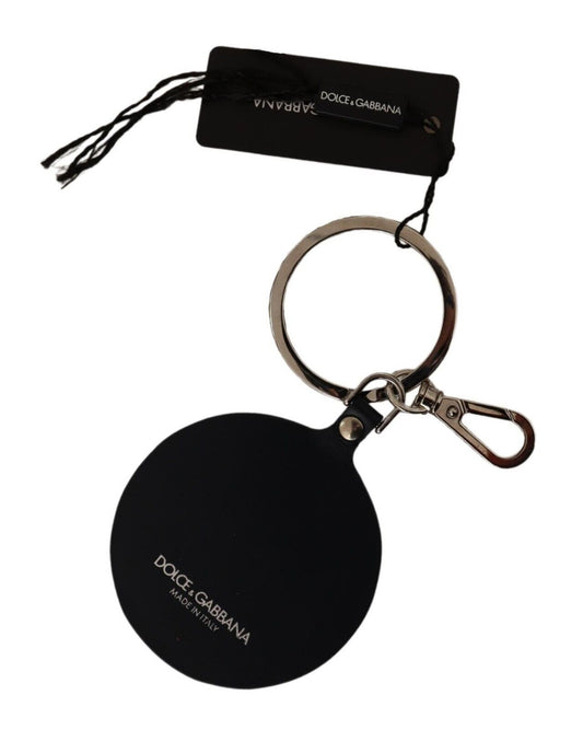 Elegant Black Leather Silver-Toned Keychain