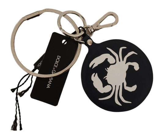 Black Leather Crab Metal Silver Tone Keyring Keychain