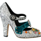 Silver Sequined Crystal Mary Janes Pumps