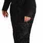 Elegant Black Embellished Sheath Midi Dress