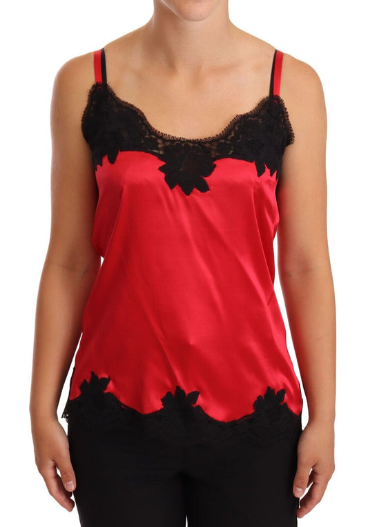 Red Floral Lace Silk Satin Camisole Lingerie Top