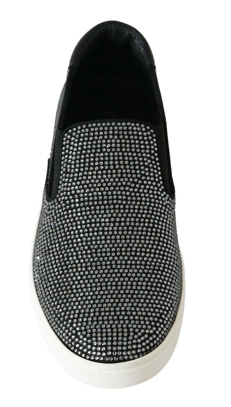 Black Cotton Leather Crystal Loafers Shoes