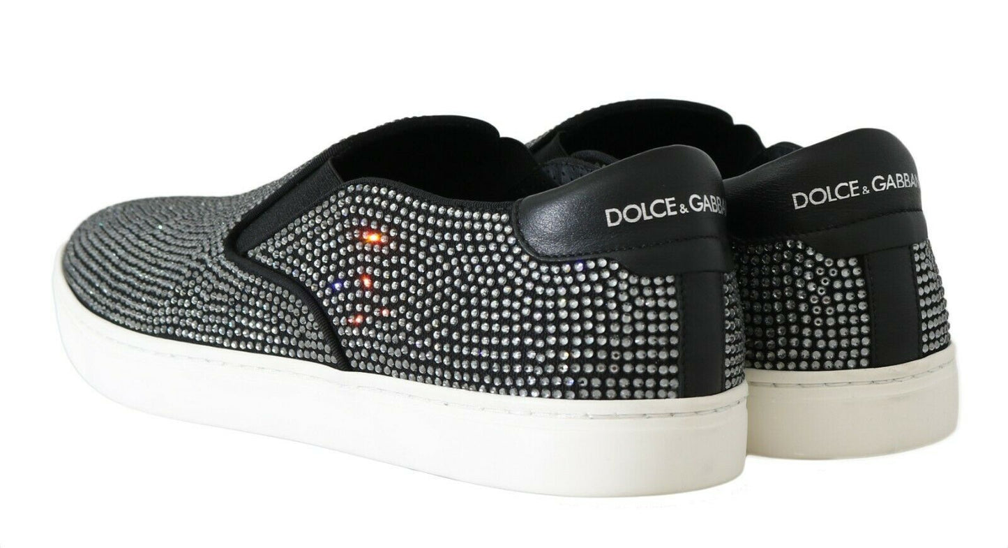 Black Cotton Leather Crystal Loafers Shoes