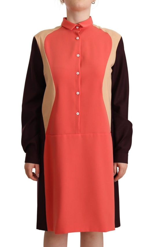 Chic Multicolor Shift Dress with Collared Neck