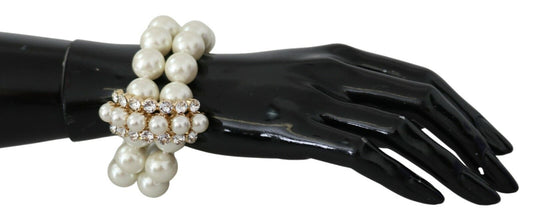 White Faux Pearl Beads Translucent Crystals Bracelet