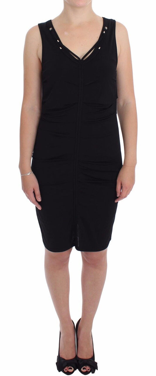 Elegant Black Sheath Jersey Knee-Length Dress