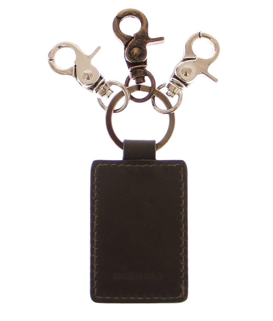 Elegant Green Leather Keychain with Silver Detail