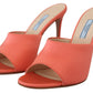Elegant Coral Leather Heels Sandals