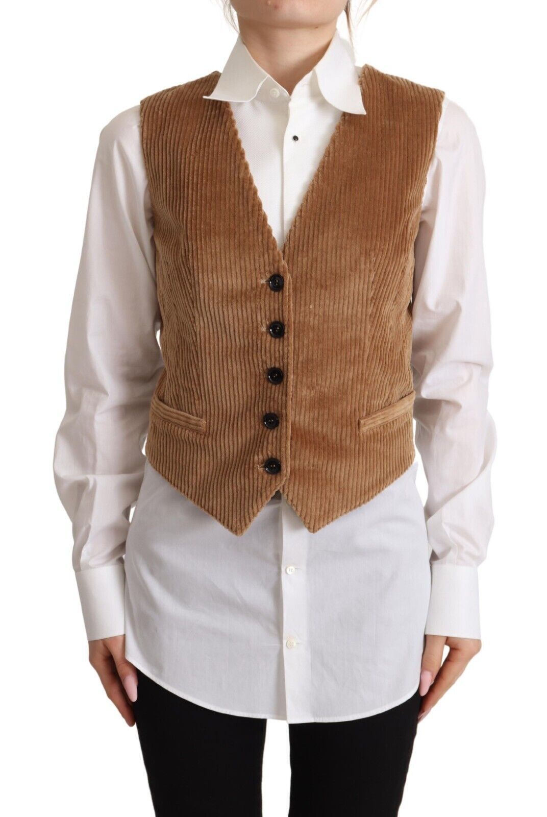 Elegant Sleeveless V-Neck Corduroy Vest