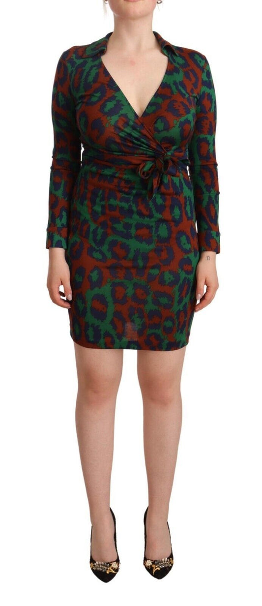 Silk Wrap Bodycon Mini Dress with Leopard Print