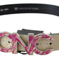 Beige Leather Pink Letter Logo Buckle Belt