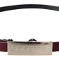 Maroon Leather Skinny Logo Design Cintura Buckle Waist Belt