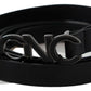 Black Leather Metal Logo Buckle Waist Belt