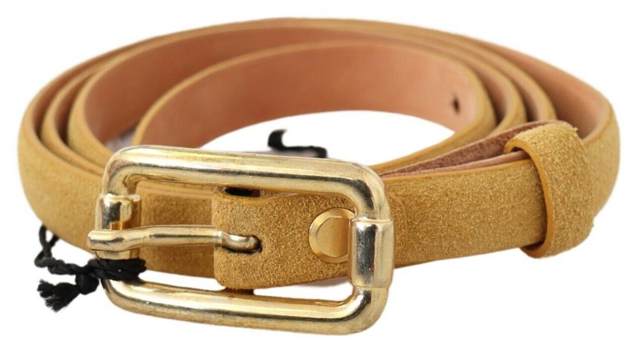 Brown Genuine Leather Gold Logo Buckle Belt