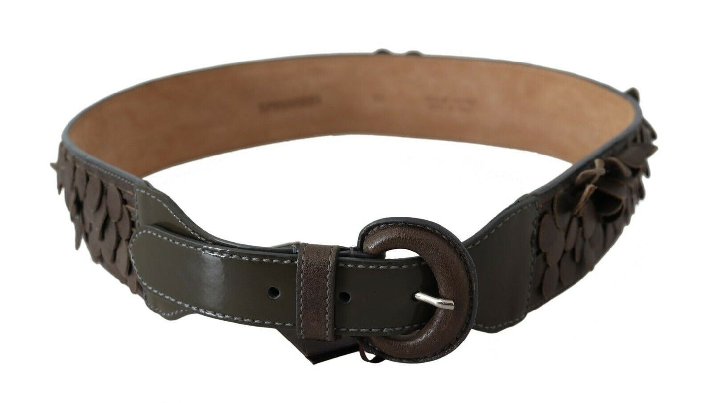 Dark Brown Leather Round Buckle Waist Belt