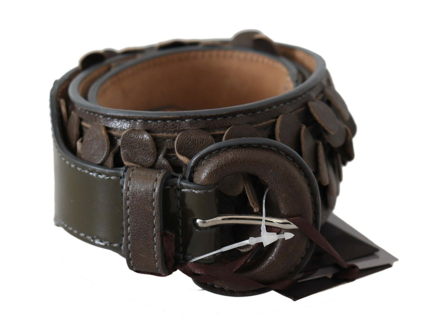 Dark Brown Leather Round Buckle Waist Belt