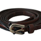 Brown Leather Studded Slim Buckle Waist  Belt