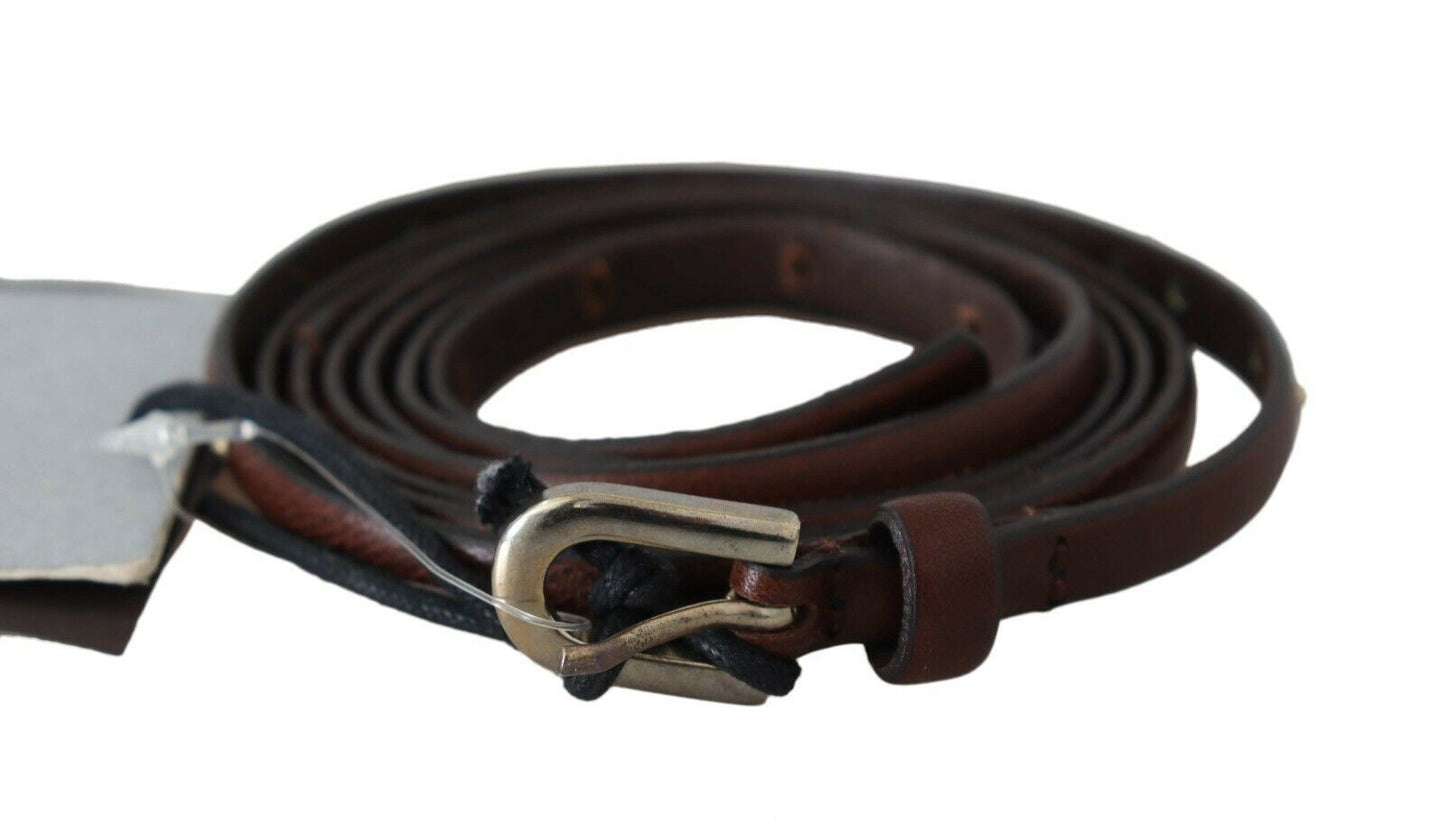 Brown Leather Studded Slim Buckle Waist  Belt