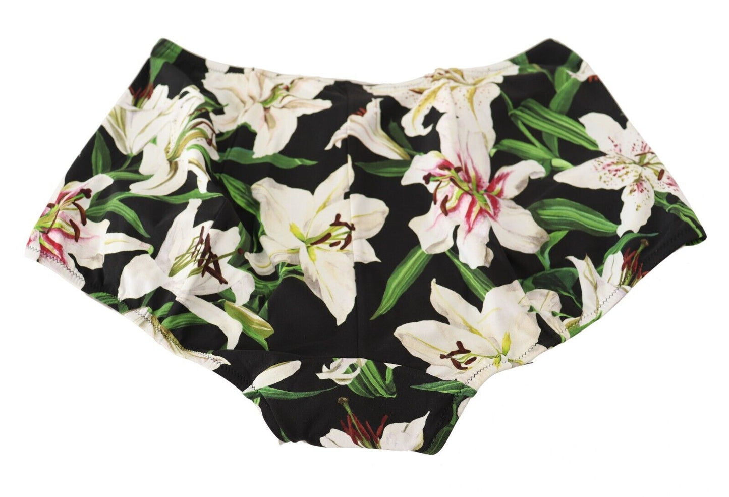 Black Lilies Print High Waist Bikini Bottom