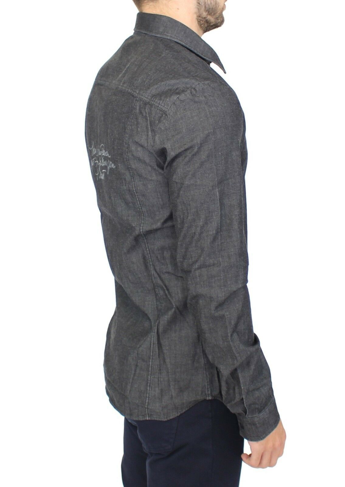 Elegant Gray Stretch Denim Casual Shirt